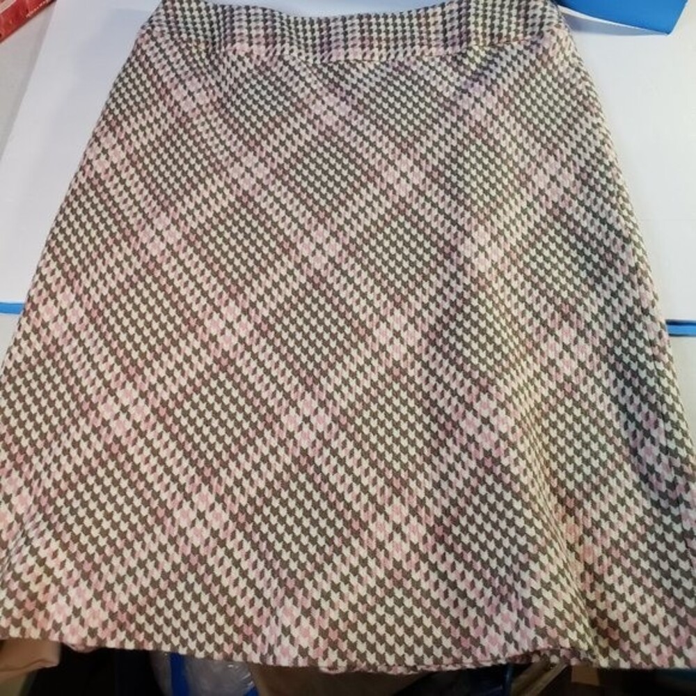 Pretty Pink and Tan Plaid Petite Midi Skirt womens size LP Large Lined 34"w 25"L